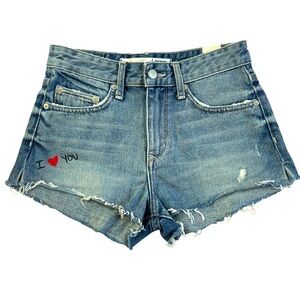 Lovers + Friends I Love you embroidered denim shorts L is for lover size 24
